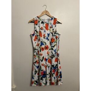 Anne Klein Women's White Sleeveless Floral Print Dress A-line Size 8